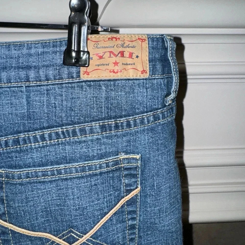YMI Y2K Mid Length Patched-Frayed Denim Faded Skirt- Juniors Size 13 - Picture 4 of 15